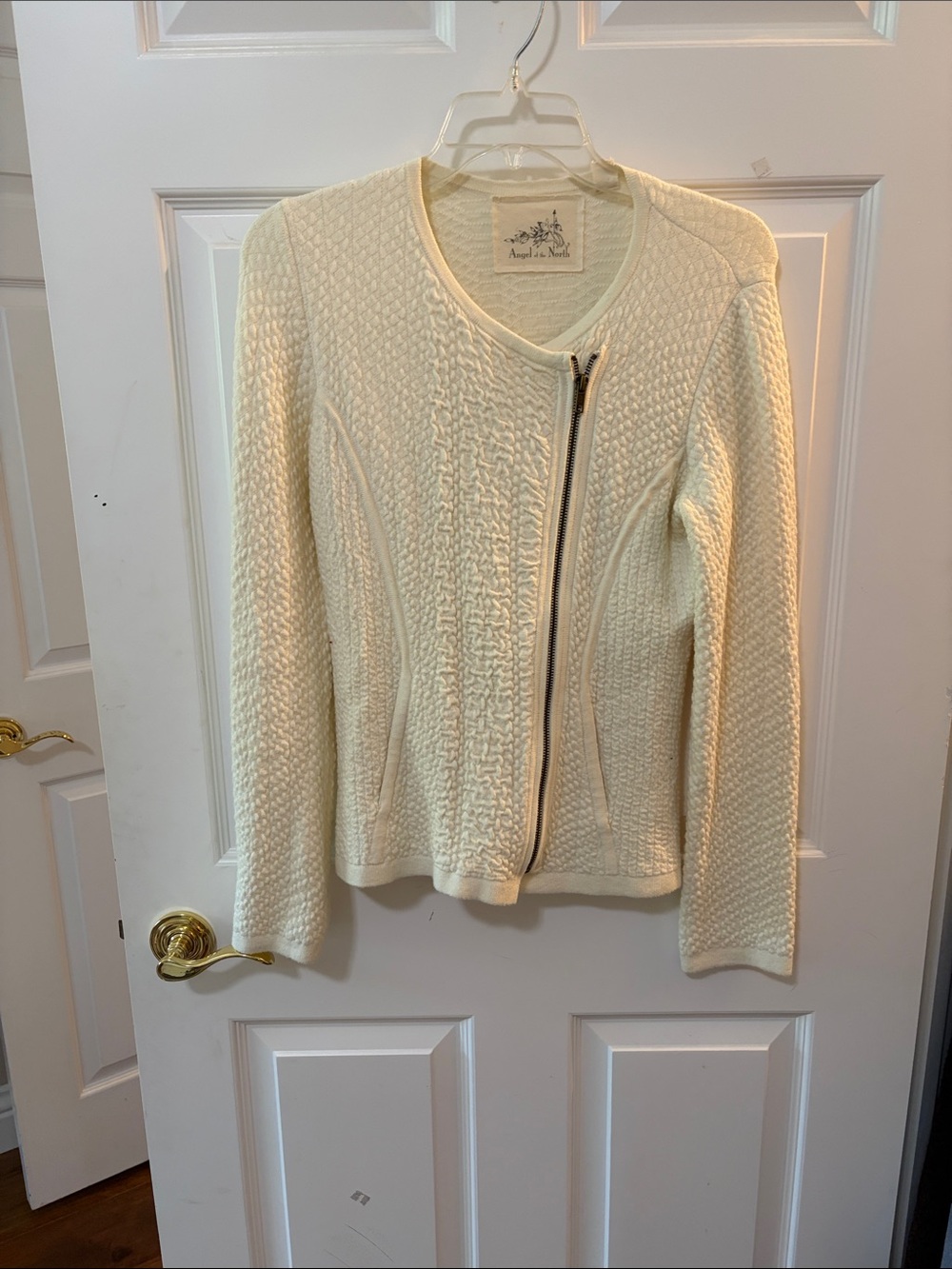 Angel Of The North Cream Zip-Front Textured Cardigan